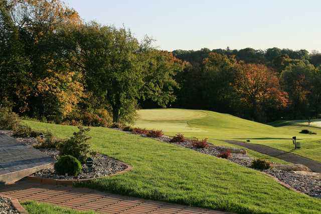 A fall view of a green at Baraboo Country Club.