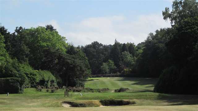 A view of a tee at Sunningdale Heath Golf Club