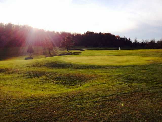 A sunny day view of a hole at Lyndon Golf Course