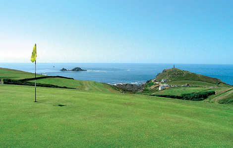 The 1st green on the Cape Cornwall Golf Course