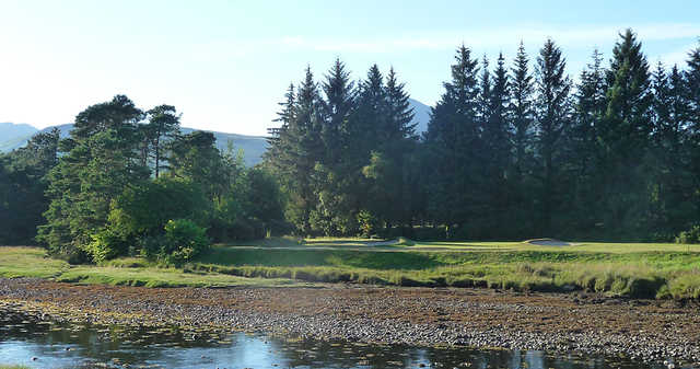A large water hazard at Brodick Golf Club