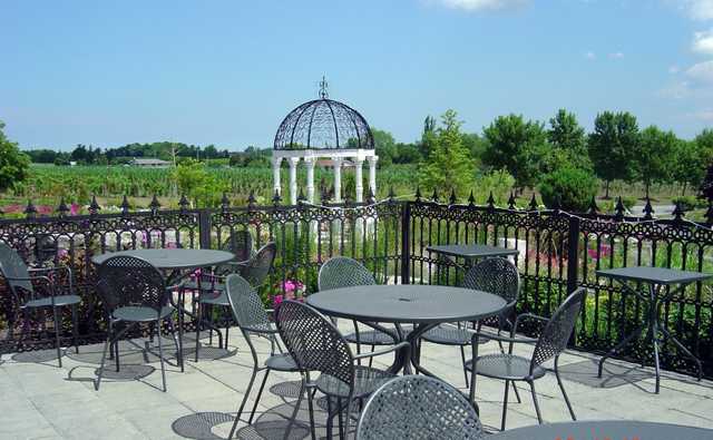 View from the patio overlooking the garden at Rockway Vineyards Golf Course