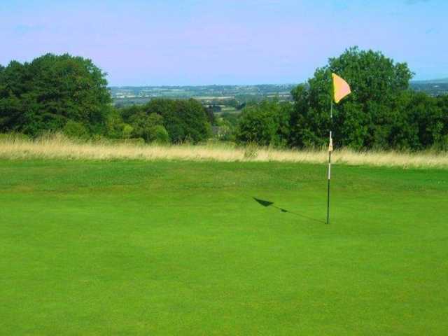 A view of the 5th green and surrounding countryside at Whiteleaf Golf Club