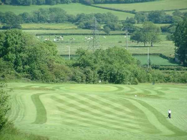 The scenic 9th hole from Coed-y-Mwstwr Golf Club