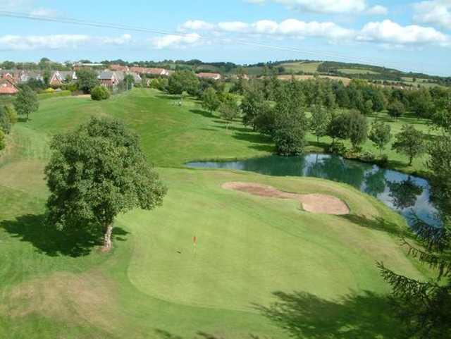 An aerial view of the 11th green at St. Patrick's Golf Club