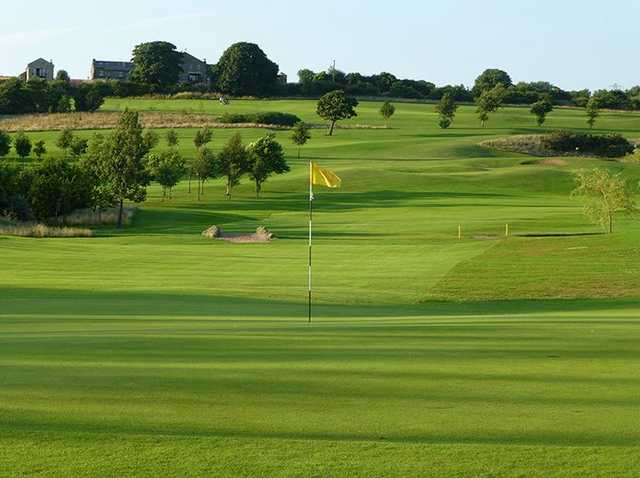 Great view down the fairway from the 9th green at Harwood GC