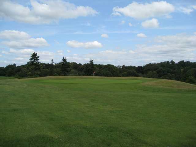 Approach to the 12th green with a forest backdrop a Bewdley Pines Golf Club