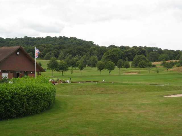 View from the 10th tee, over looking the club house and flag at Bewdley Pines Golf Course