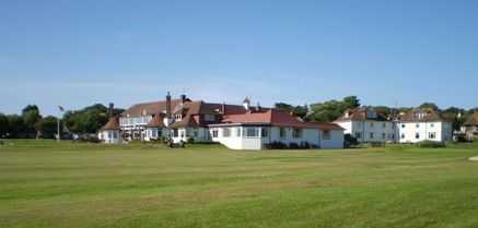The view of the clubhouse at Cooden Beach Golf Club.