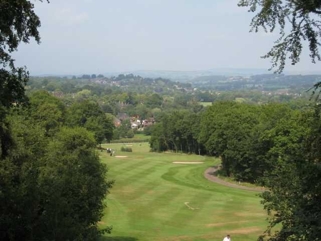 A scenic view looking down on the 17th and 18th holes at Greenway Hall Golf Club