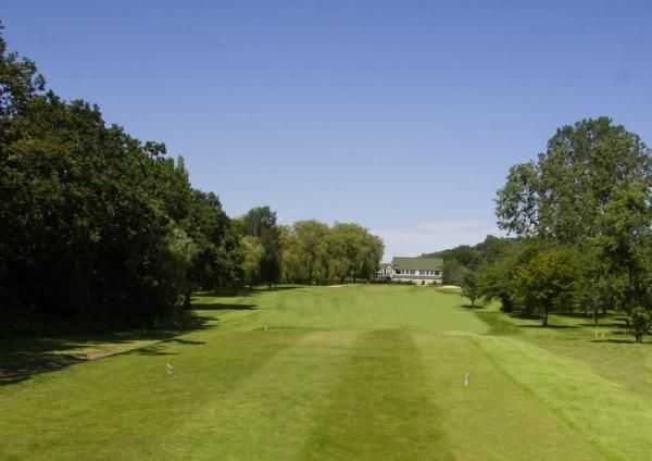 Looking down the 18th fairway to the clubhouse at Helsby Golf Club