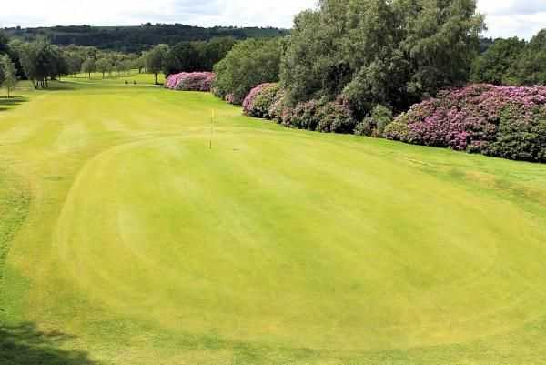 The 6th hole, Longhurst, at Mellor is an elevated green with a slight dogleg approach