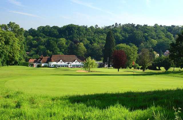 A view of the Croham Hurst clubhouse from the 11th green