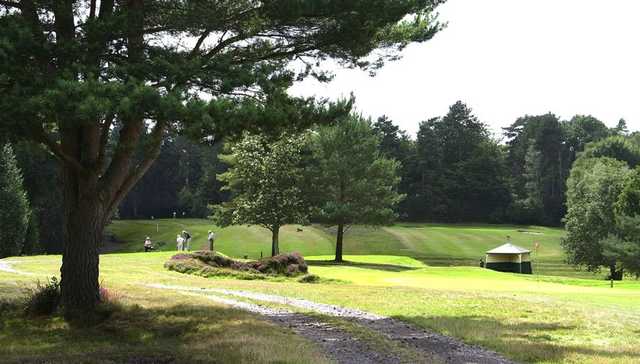 A greenside view down the fairway at Sunningdale Heath Golf Club