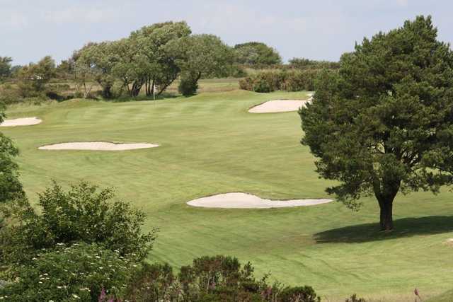 A view of the sand traps surrounding the 8th hole at the Teignmouth Golf Club