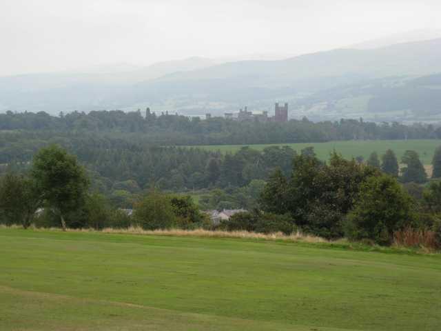 A view of the golf course overlooking Penryn Castle at St Deiniol Golf Course