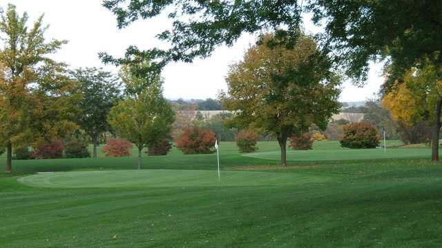 A view of two greens at Majestic Hills Golf Course