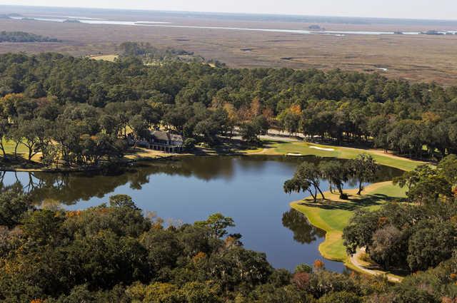 View of the 9th hole and clubhouse at The King and Prince Beach & Golf Resort