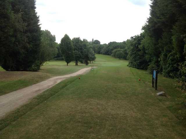 A look down the tough first hole at Cocks Moors Woods Golf Club