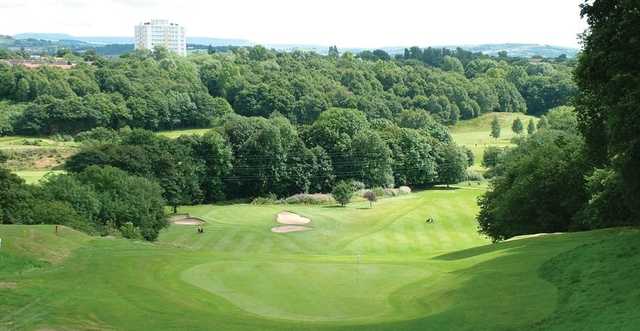 View of the 18th and 6th greens at Reddish Vale Golf Club