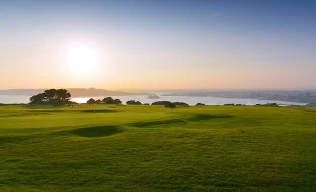 Looking down onto the 18th green at Staddon Heights Golf Club