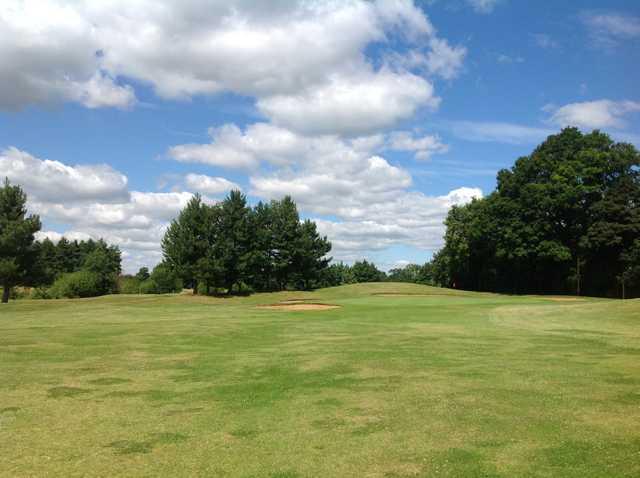 The 7th green and greenisde bunkers at Hurtmore Golf Club