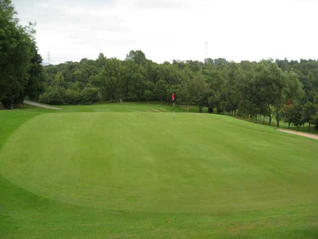 A view of the 18th green and medlock valley from the clubhouse balcony at Brookdale golf course