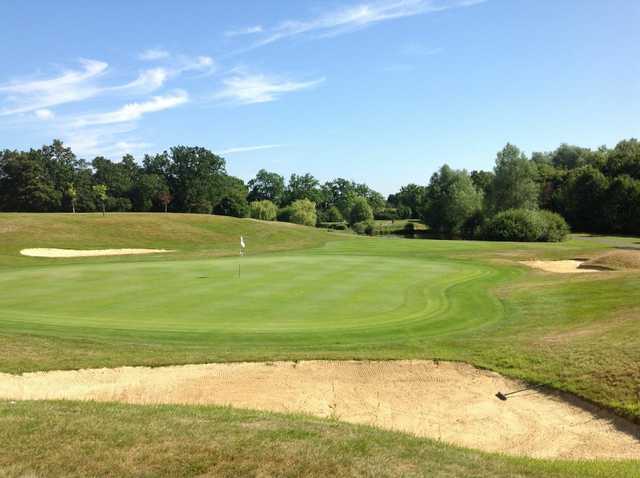 A view of the stunning 18th green at Chobham Golf Club