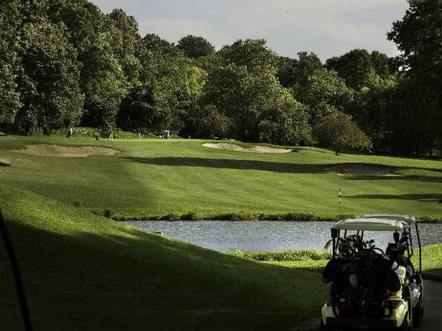 A view of the 6th hole over water (Par 4) at Van Cortlandt Park Golf Course