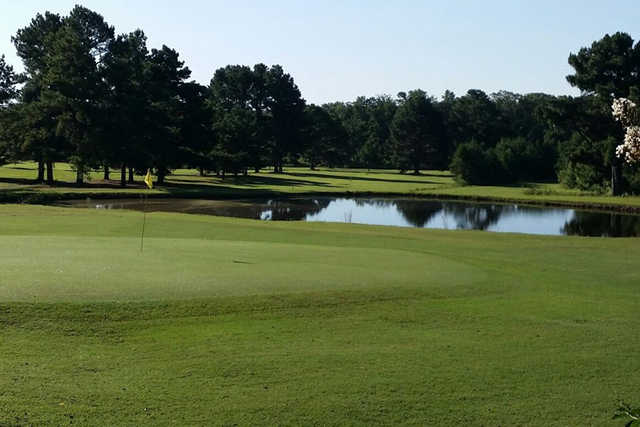 A view of a hole with water coming into play at Pine Valley Golf Course