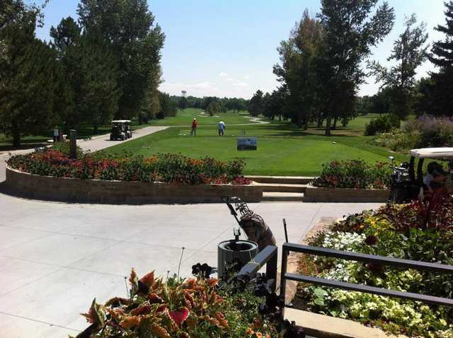 A sunny day view of a tee from Greg Mastriona Golf Courses at Hyland Hills