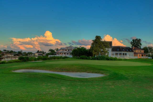 A view of a hole protected by bunkers at Apollo Beach Golf Club.