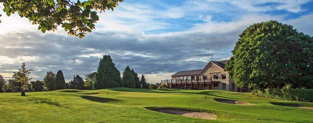 View of the 18th green and clubhouse at Delgany Golf Club