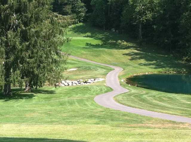 A sunny day view from Cascades Golf Course at The Homestead Resort