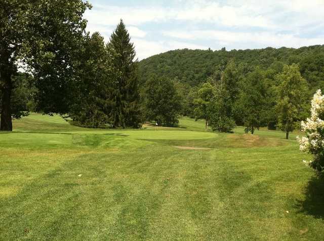 A view of a green at Cascades Golf Course from The Homestead Resort