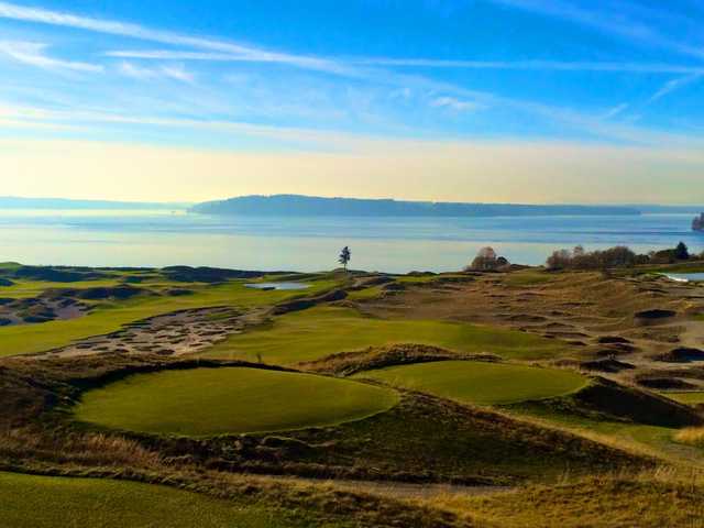 A view of a tee at Chambers Bay
