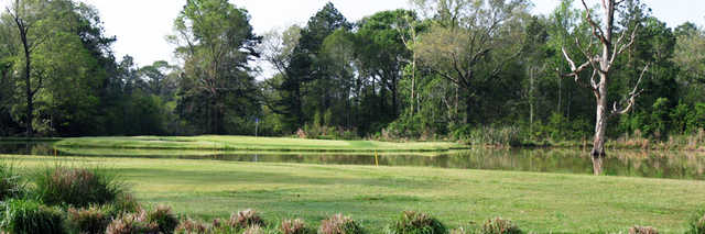 View of the 16th island green at Red Wolf Golf Resort