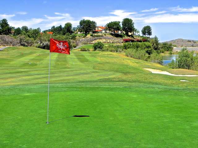 Looking back from a green at Strawberry Farms Golf Club