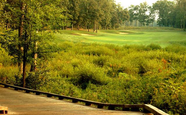 Looking back from a green at Bull Run Golf Club