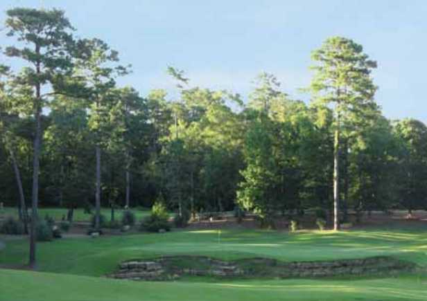 A view of a green from The Oaks at Dancing Rabbit Golf Club