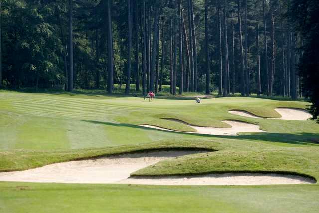 Bunker and green view of Palmerston Course 13th green at The Melbourne Golf Club at Brocket Hall