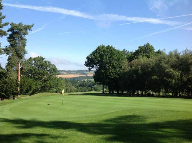 Scenic view of the 17th green overlooking the countryside at Westerham Golf Club