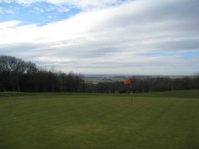 The 18th green overlooking the countryside at Houghwood Golf Club