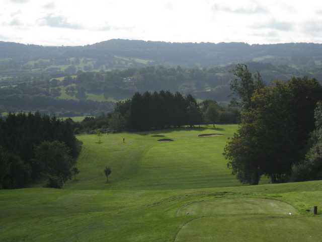 Lookingdown onto the green from an elevated tee at Gloucester