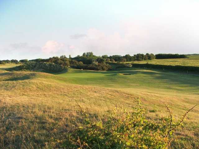 View over the rough towards the 8th green at Seacroft