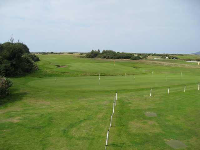 View from the clubhouse of the putting area at Conwy Golf Club