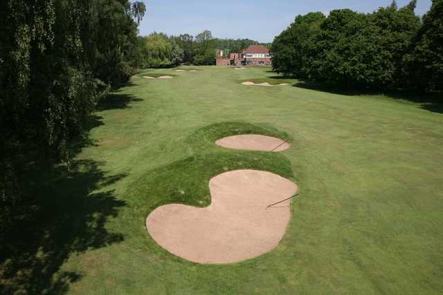 Large fairway bunkers on the 18th leading to the clubhouse