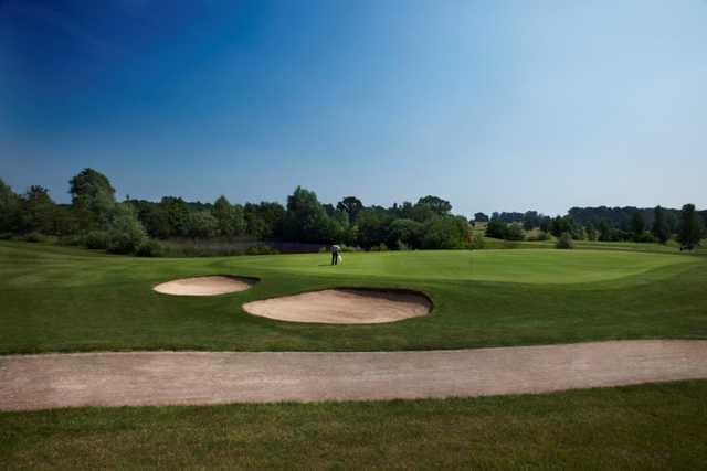 the challenging 14th green and surronding bunkers at The Warwickshire