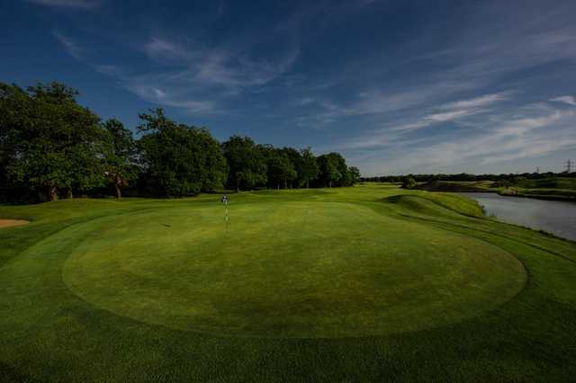 A greenside view down the fairway at Pyrford