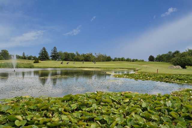 View over the tricky 18th green at Witney Lakes Resort